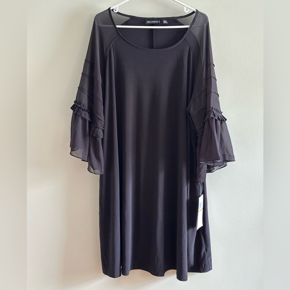 Nina Leonard Black Ruffled Sleeve Dress